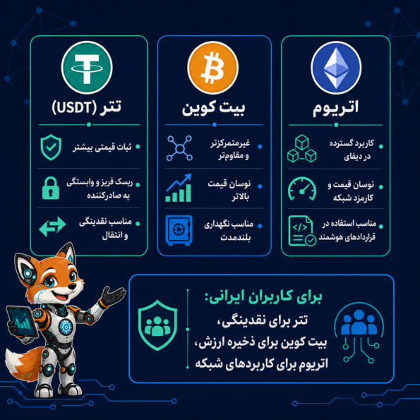 نگهداری تتر در برابر نگهداری بیت کوین و اتریوم