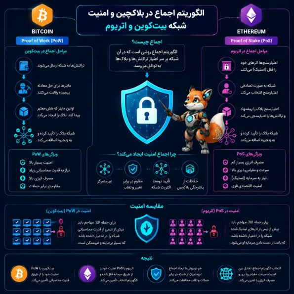 الگوریتم اجماع در بلاکچین و امنیت شبکه بیت کوین و اتریوم