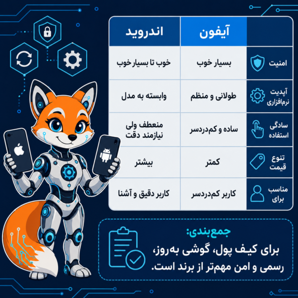 جدول مقایسه آیفون و اندروید برای گوشی دوم کیف پول
