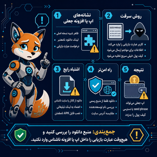 دلیل پنجم: اپلیکیشن یا افزونه جعلی کیف پول