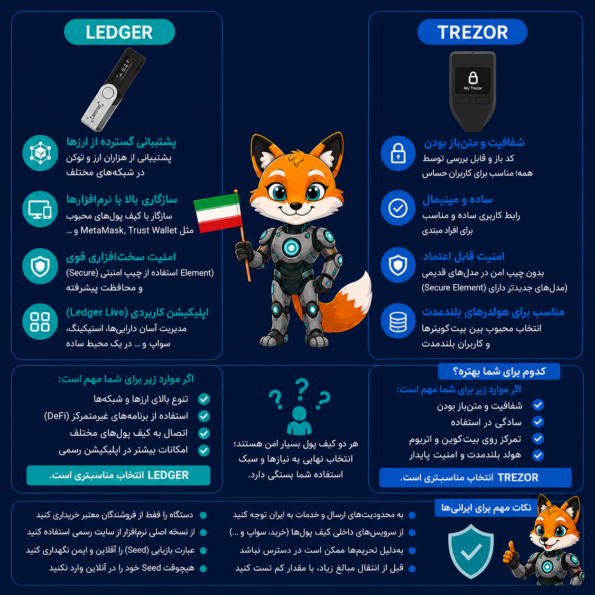 برای ایرانی‌ها Ledger بهتر است یا Trezor؟