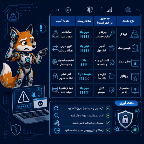 جدول مقایسه خطرات هک لپ تاپ
