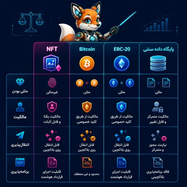 مقایسه فارسی NFT، Bitcoin، ERC-20