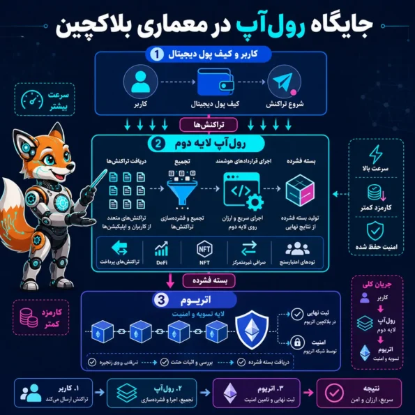 جایگاه رولآپها در معماری بلاکچین؛ ارتباط کاربر، کیف پول دیجیتال، لایه دوم و اتریوم برای تسویه و امنیت