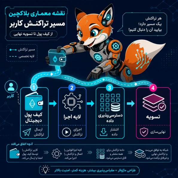 نقشه معماری بلاکچین ماژولار از کیف پول کاربر تا لایه اجرا، Data Availability و تسویه نهایی
