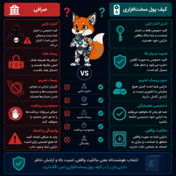 تفاوت کیف پول سخت‌افزاری با صرافی