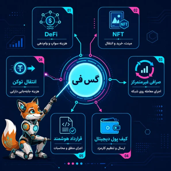 نقشه کاربردهای گس فی در DeFi، NFT، صرافی غیرمتمرکز، کیف پول دیجیتال، قرارداد هوشمند و انتقال توکن